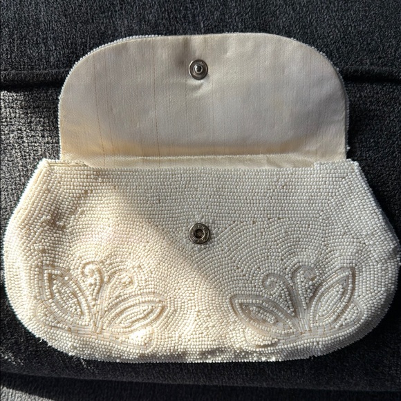 Cream Floral Embossed Clutch with Flap Closure - Picture 4 of 10